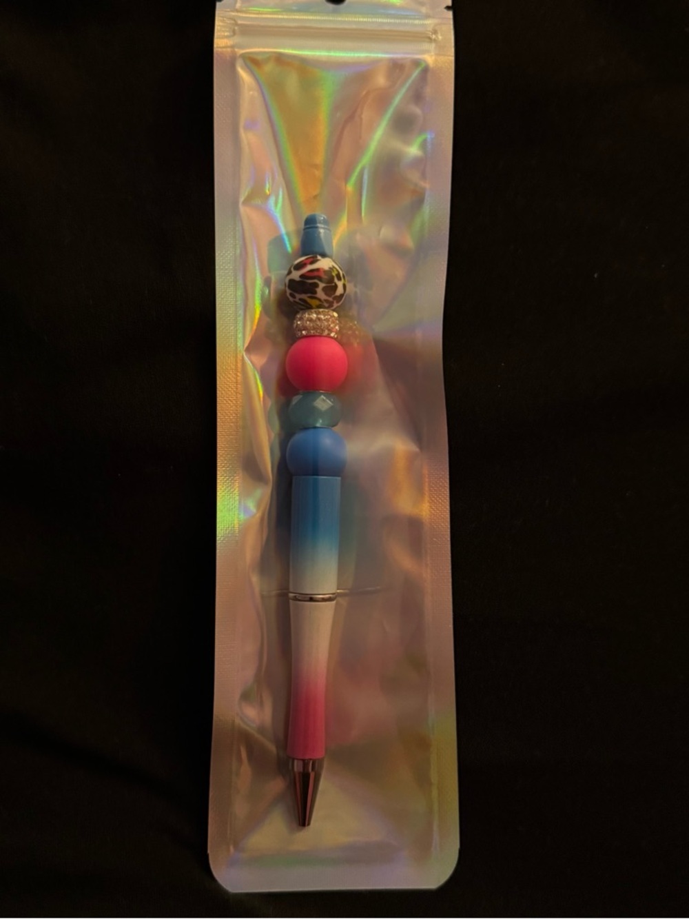 Gradient Pink Blue Beaded Decorative Pen
